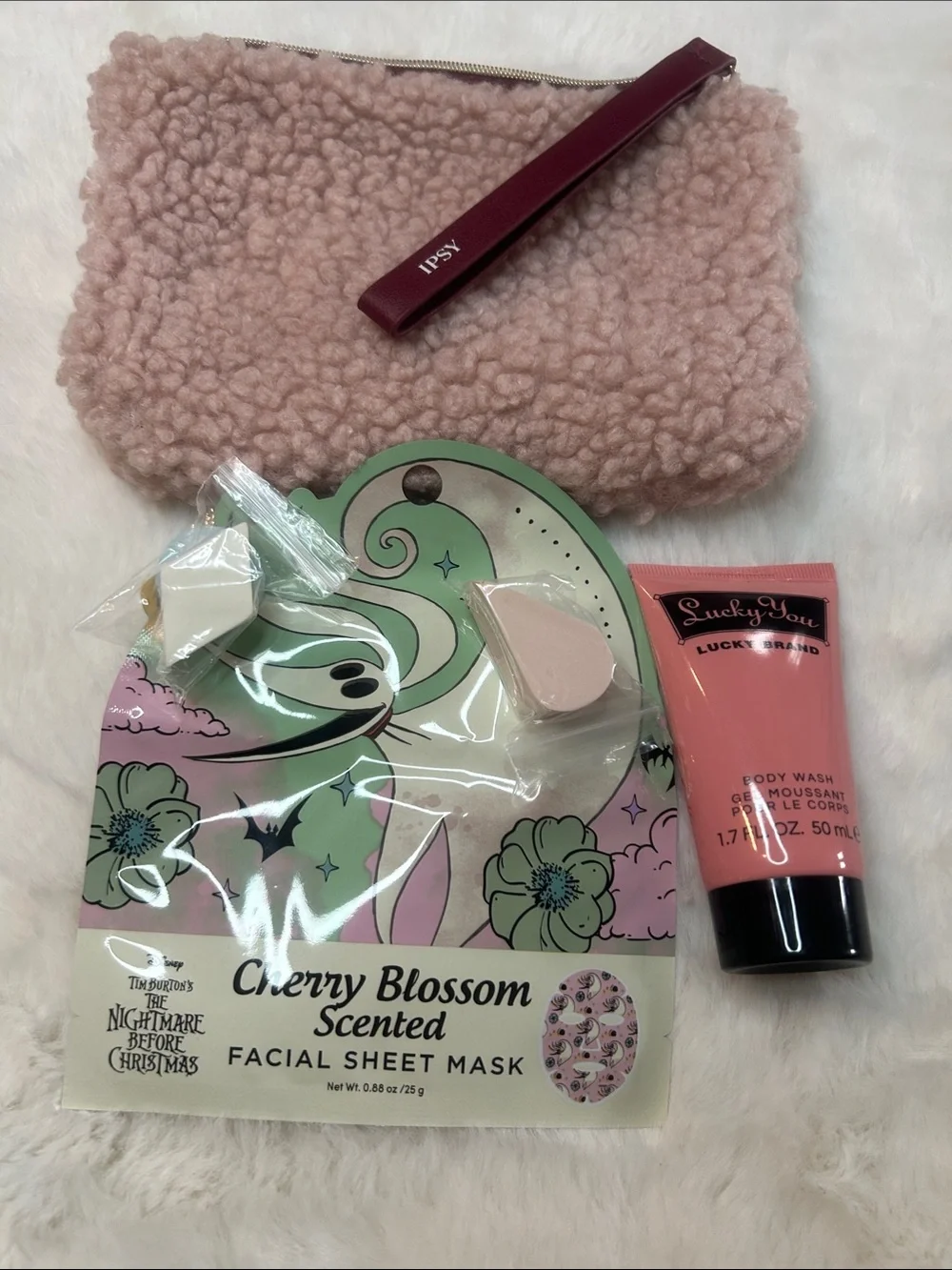 Ipsy Plush Pink Shearling Pouch bundle